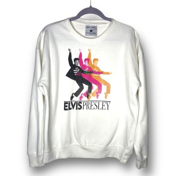 Official Licensed Elvis Presley Sz M White Black Neon Fleece Pullover Sweatshirt - Picture 1 of 11